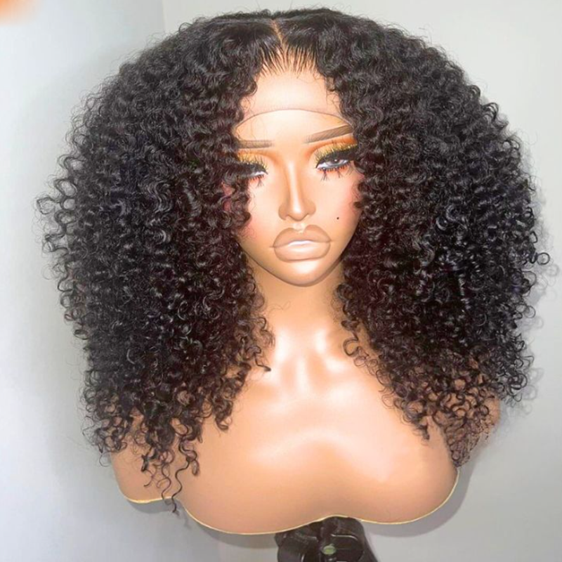 Soft 26 inch Glueless Long Black 180Density Kinky Curly Lace Front Wig For Black Women BabyHair Preplucked Daily Middle Part