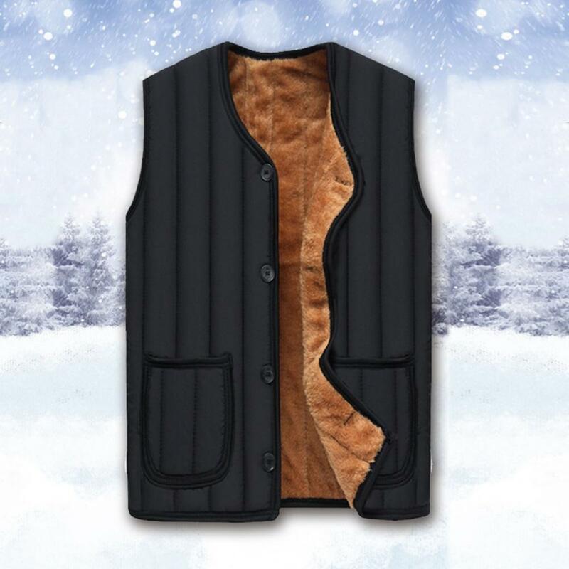 Fashion Skin-Touch Fleece Lined Single Breasted Casual Waistcoat Buttons Closure Breathable Men Waistcoat for Home