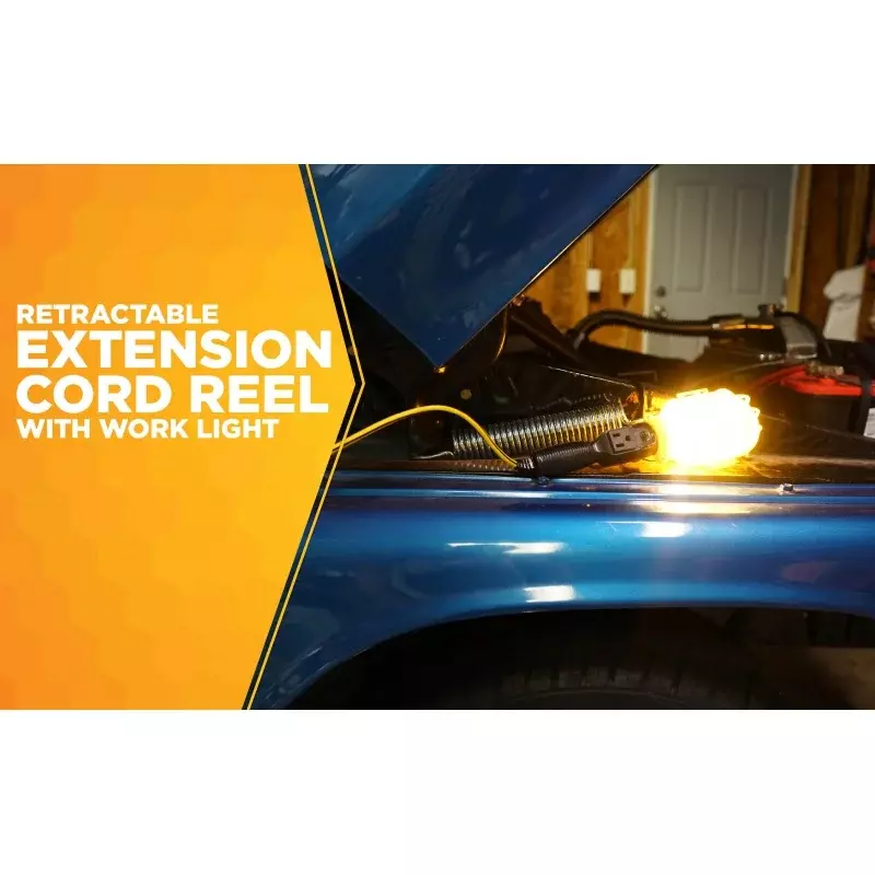 Designers Edge E216 20' Yellow Retractable Cord Reel with Handheld Work Lights