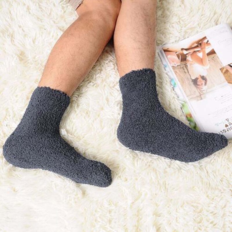 1 Pair Solid Color Comfortable Cashmere Socks Men Women Winter Warm Sleep Bed Floor Home Fluffy Socks Chaussette Homme Chaude
