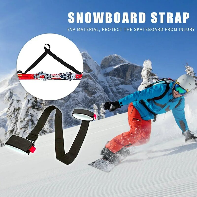 Tiang Ski dapat diatur, pembawa tangan bulu mata tali pegangan nilon tas Ski Porter Hook Loop melindungi untuk papan salju Ski