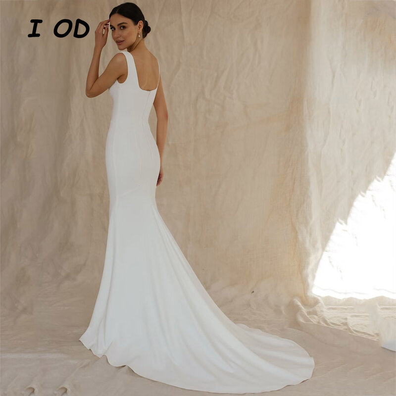 I OD gaun pernikahan putri duyung sederhana gaun pengantin tanpa lengan kerah persegi panjang tanpa punggung gaun pengantin wanita panjang lantai gaun pengantin buatan khusus baru