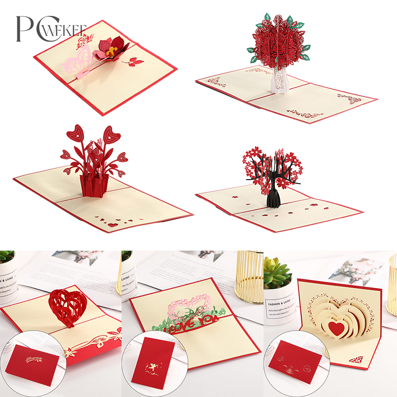 Tarjeta de felicitación de amor emergente 3D de rosas estereoscópicas, sobre para el Día de San Valentín, cumpleaños, aniversario, tarjeta de felicitación, tarjeta postal para parejas
