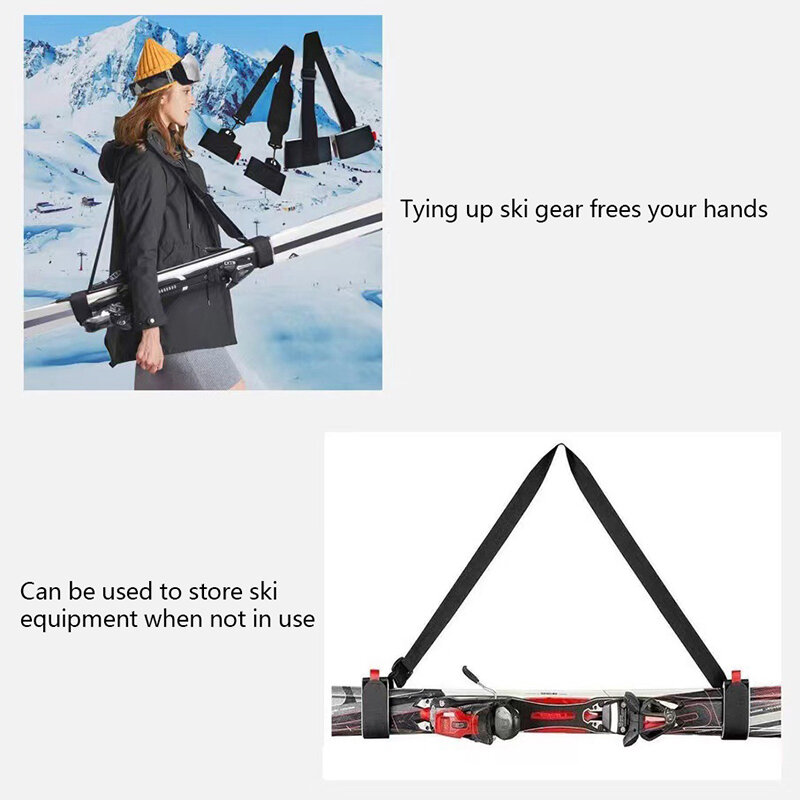 New Skiing Pole Shoulder Hand Carrier Lash Handle Straps Adjustable Buck Hook Loop Protecting Black Nylon Ski Handle Strap Bag