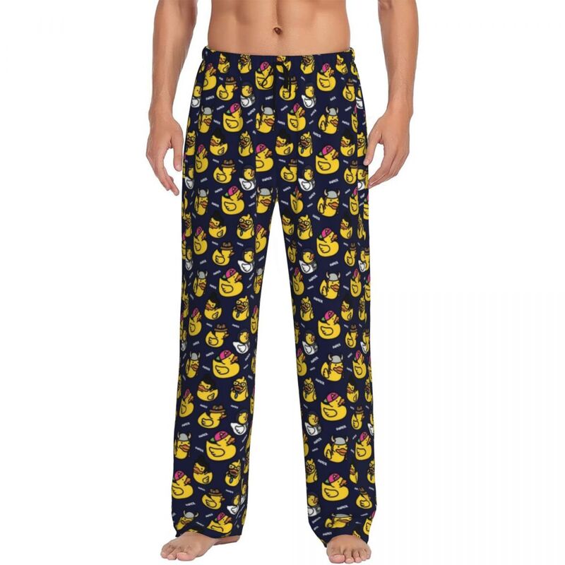 Pantalones de pijama de pato de goma para hombre, ropa de dormir elástica con bolsillos, con dibujos de animales personalizados