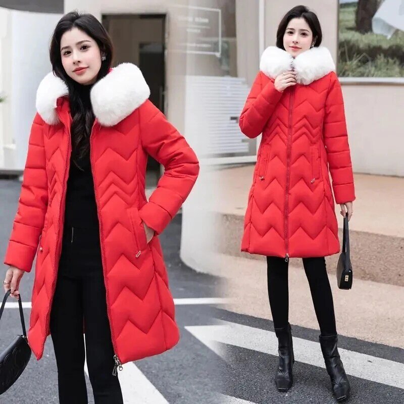 Lange Daunen mäntel Feder kragen Daunen jacke 2024 warme Damen Winter Daunen jacke koreanische Feder mäntel Puffer jacke Damen mantel