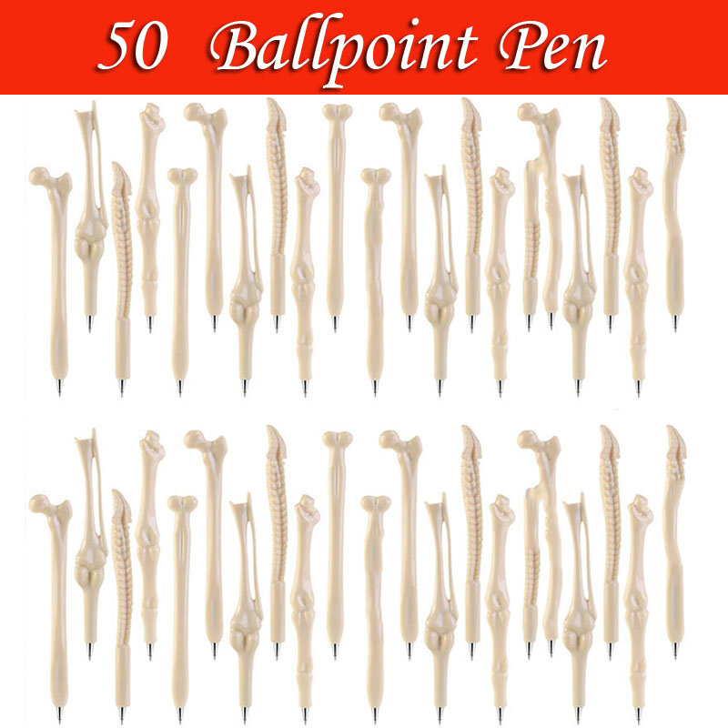 50Pcs Bone Shape Ballpoint Pen  Writing Supplies Gifts School Office Stationery Blue Black Refill