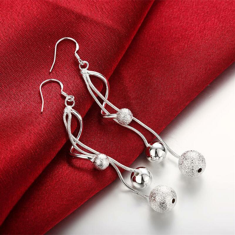 Anting-anting panjang manik-manik rumbai perak Sterling 925 bagus populer untuk wanita mode wanita pesta perhiasan pernikahan hadiah Natal mewah