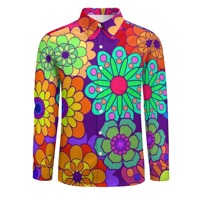 Мужская модная цветная рубашка с цветочным 3D принтом и длинными рукавами, Повседневная Удобная рубашка, уличная трендовая рубашка с длинными рукавами на пуговицах, топы