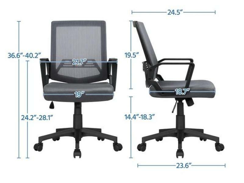 Altura ergonômica ajustável Mesh Office Chair, cinza escuro, Mid-Back