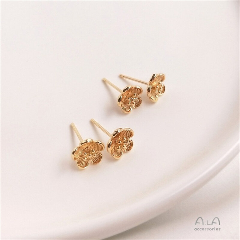 Anting-anting bunga prem enam kelopak emas terbungkus 14K Aksesori telinga Diy buatan tangan sederhana E053