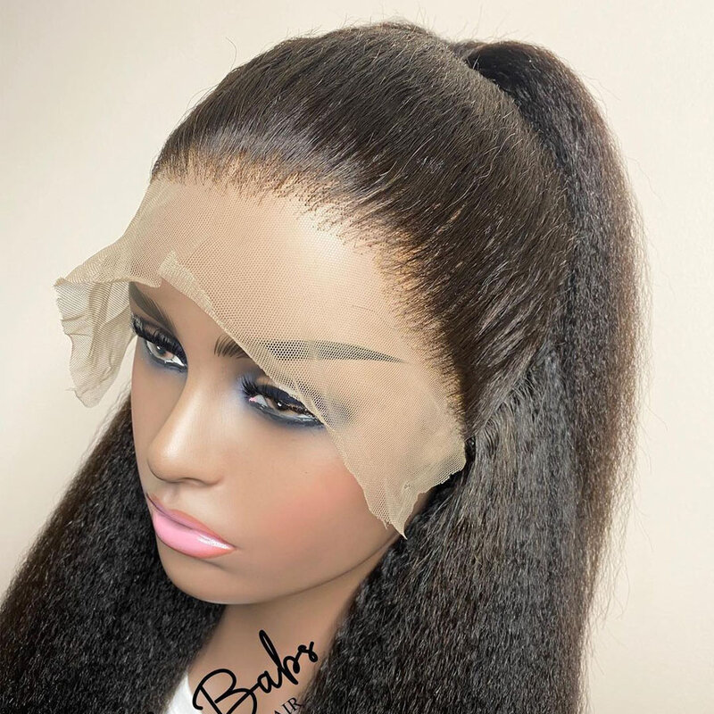 Yaki Straight Soft Lace Front Wig for Black Women, Baby Hair, Black Glueless, Preplucked, Heat Degree, Long, 180Density, 03/Wig, 26"