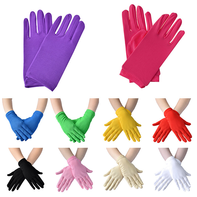 Elastyczne rękawiczki do satyna jedwabna mleka w klasycznym jednolitym kolorze rękawiczki na nadgarstki na cały palec damskie cienkie oddychające rękawiczki z na imprezę bal kostiumem
