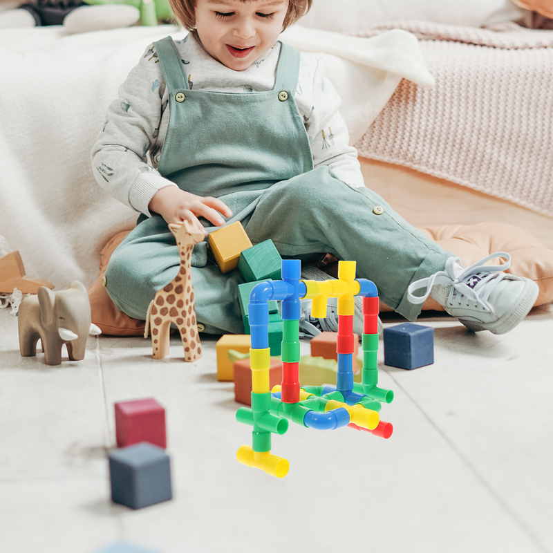 1 Juego de bloques de construcción de tubería de agua de plástico para niños, pieza de juguete educativo e inserto, colores surtidos