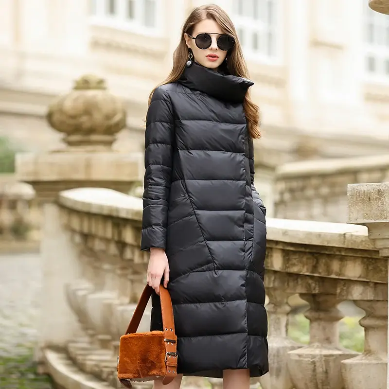 2023 Winter Down Jacket Women Parkas Coats Turtleneck Long Casual Light Warm Duck Down Double Sided Wear Waterproof Outerwear