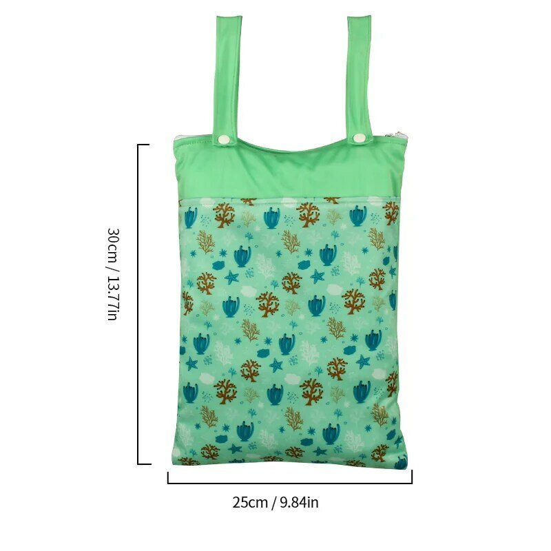 AIO 방수 젖은 걸이식 아기 기저귀 가방, 천 세탁용, 지퍼가 달린 기저귀 가방, 기저귀 팩 2 개, 25x30cm, 1 개