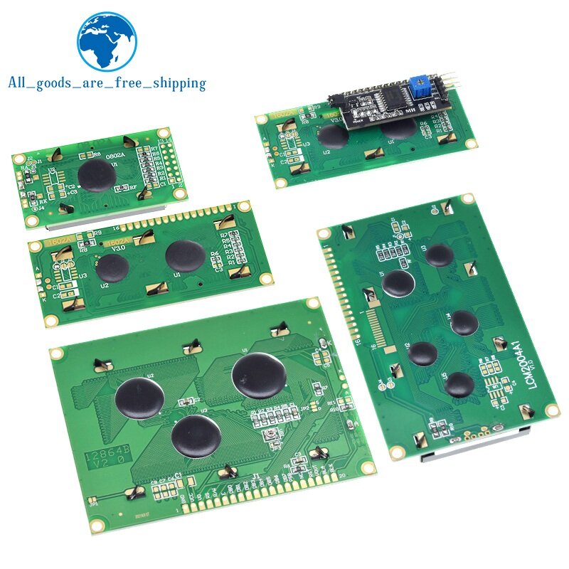 TZT modul LCD LCD1602 1602 2004 12864 layar biru hijau karakter 16x2 20x4 pengontrol HD44780
