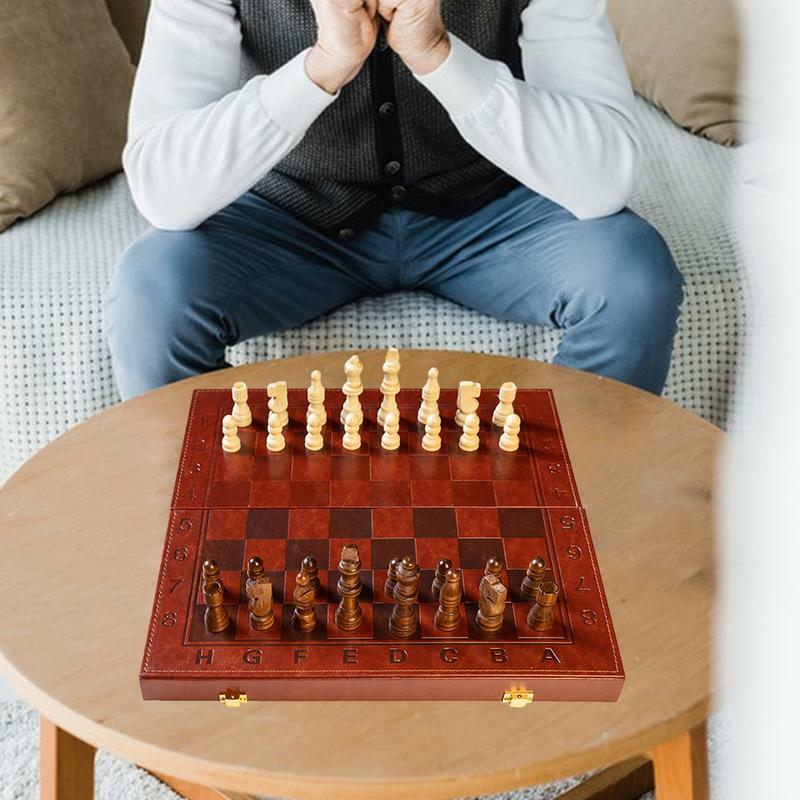 Drewniany zestaw szachownica skórzane pudełko nie magnetyczna plansza do szachów szachownica składana przenośna wersja standardowa gra stołowa na świeżym powietrzu zabawa dla dzieci