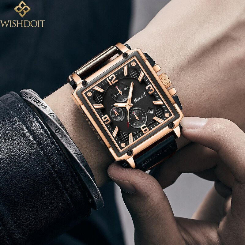 Wishdoit นาฬิกาข้อมือสแตนเลสสตีลกันน้ำสำหรับผู้ชาย, นาฬิกาข้อมือควอตซ์แฟชั่นสปอร์ตโครโนกราฟ