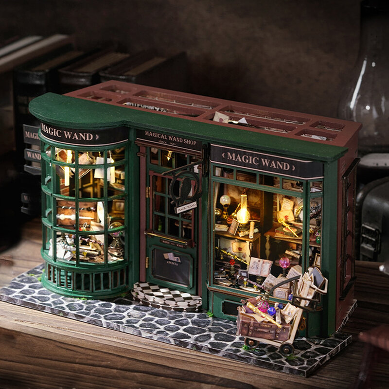 CUTEBEE DIY Wooden Dollhouse Miniature Doll House Kit with Furniture Roombox Home Model Toy for Children Gift Retro Magic Shop