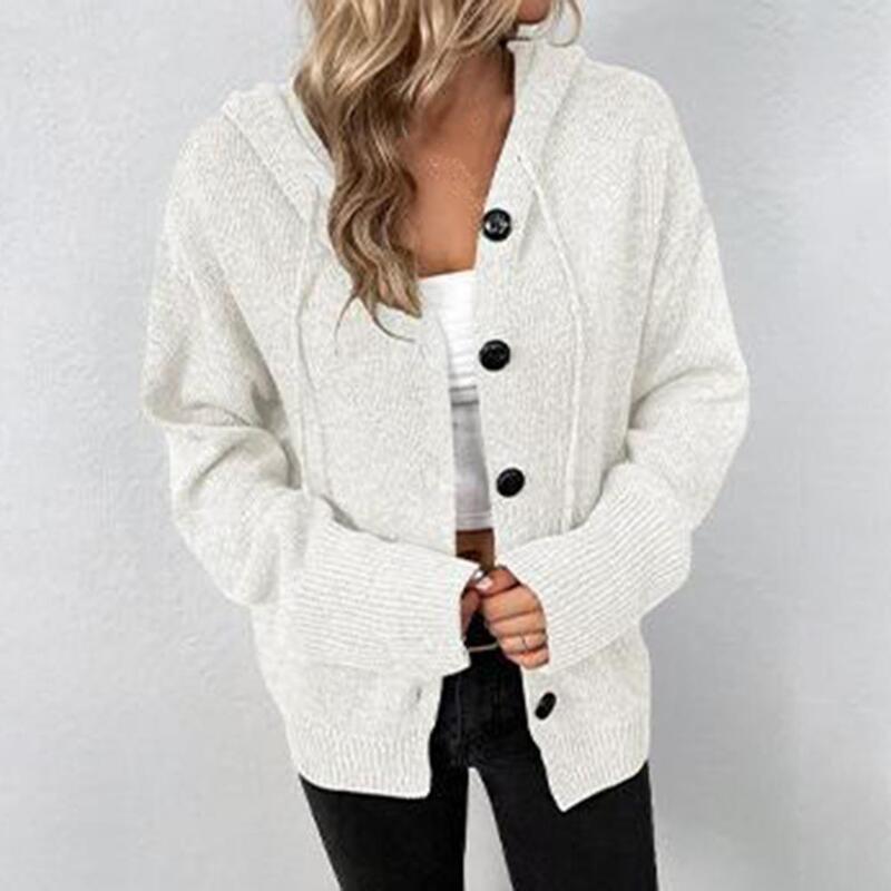 Cárdigan con capucha de punto suave para mujer, abrigo de manga larga, suéter elegante y acogedor, Top de otoño y primavera