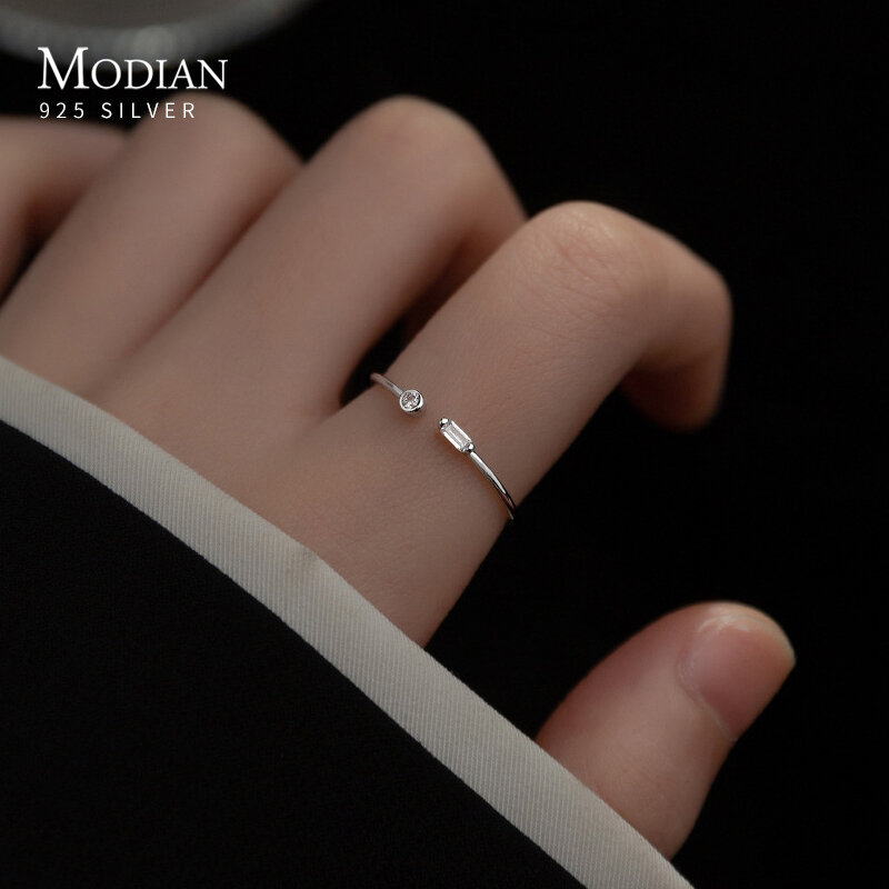 Modian Real 925 Sterling Silver Simple Thin Clear CZ Finger Rings Adjustable 14K Gold Ring For Women Wedding Jewelry Gifts