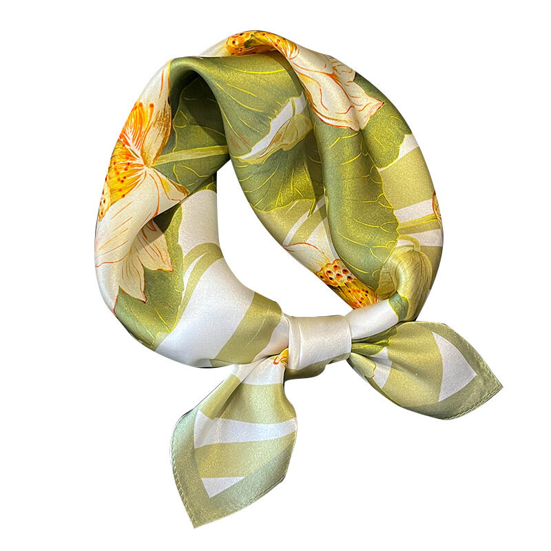 Женский атласный шарф из натурального шелка, Женская Бандана с принтом, квадратные шарфы, платок, шали из искусственной кожи