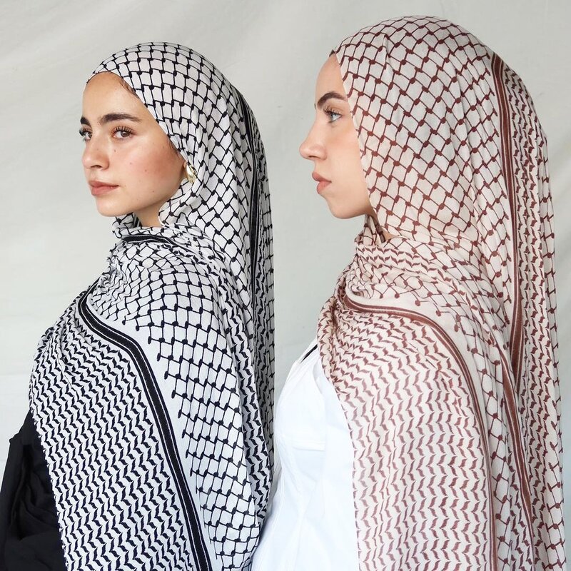 Bufanda de algodón con estampado de Kuffiyeh, Hijab de gran tamaño, transpirable, suave, larga, a la moda, pañuelo para la cabeza, chal musulmán, Ramadán