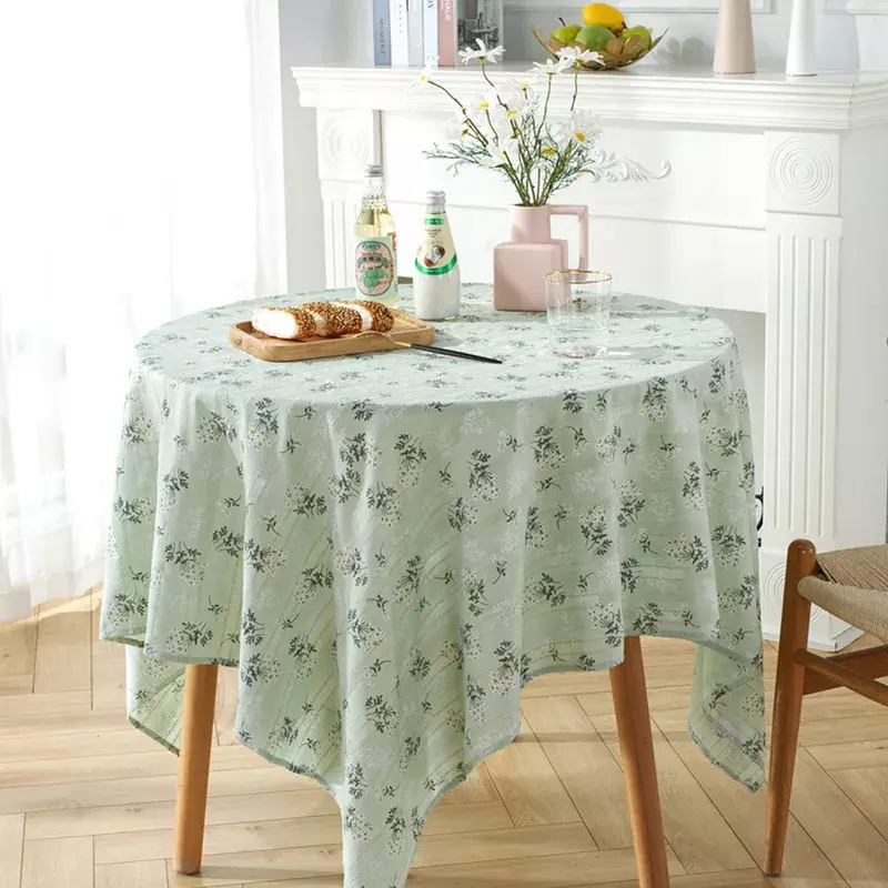 녹색 꽃 테이블 천, 라운드 프린트 면 농가 테이블 커버, 주방 거실 다이닝, 세척 가능한 피크닉 장식