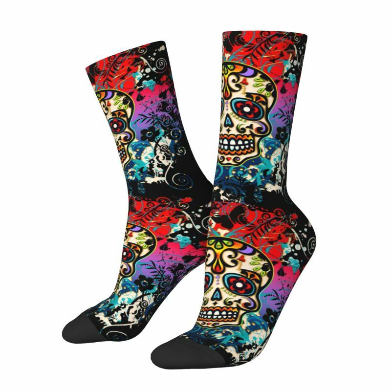 Novelty Mens Mexican Day Of The Dead Sugar Skull Dress Socks Unisex Warm Breathbale 3D Printed Halloween Crew Socks