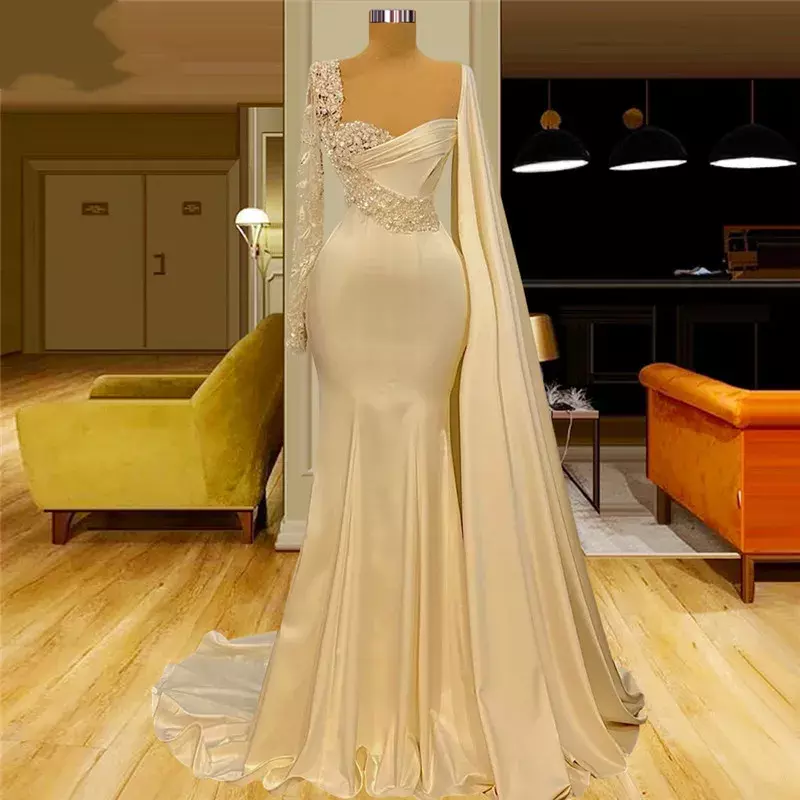 Vestido de noiva sereia com lantejoulas e aplique, tamanho grande, manga longa, querida, elegante e sexy, vestido de noiva formal