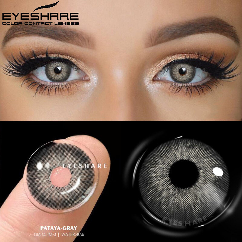 EYESHARE 1Pair Myopia Lenses Color Contact Lenses for Eyes With Diopters Prescription Yaerly Brown Lenses Gray Colored Contacts