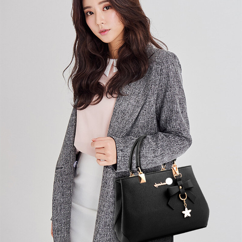 Tas kurir bahu wanita kulit PU tas tangan selempang tali dapat diatur desainer mode dengan dompet liontin kucing perempuan wanita