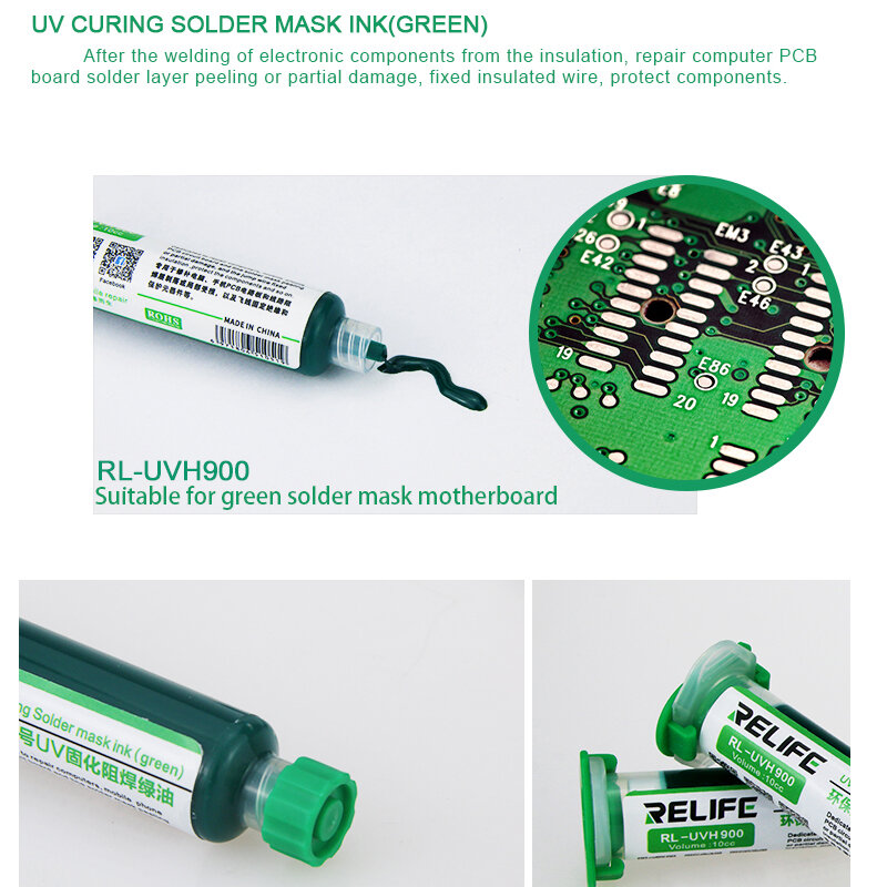 RELIFE RL-UVH900 UV Light Curing Solder Mask Green Oil Flux Oily Solder Paste for Green Solder Mask Motherboard PCB BGA Repair