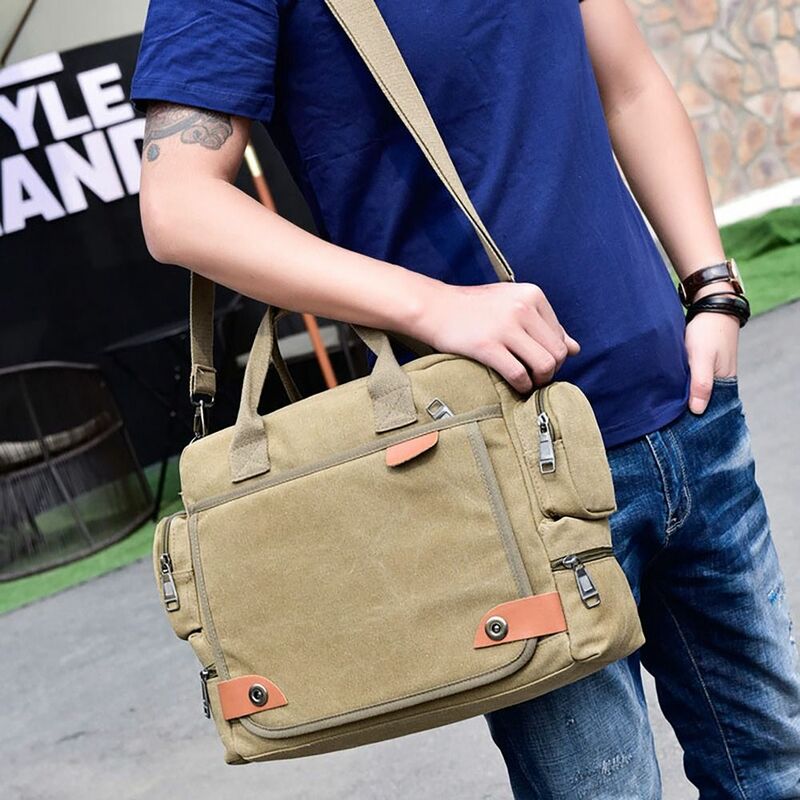 Multi-Function Water Resistant Canvas Handbag, Wear Resisting Briefcase, Sacos Mensageiro de Grande Capacidade para Homens