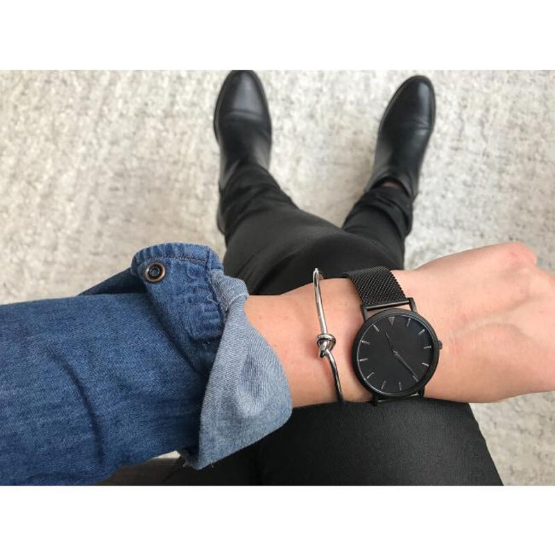 Relógios design minimalista caixa de aço completo cinza gl20 movimento superior grão couro luxo feminino relógio de pulso unbrand