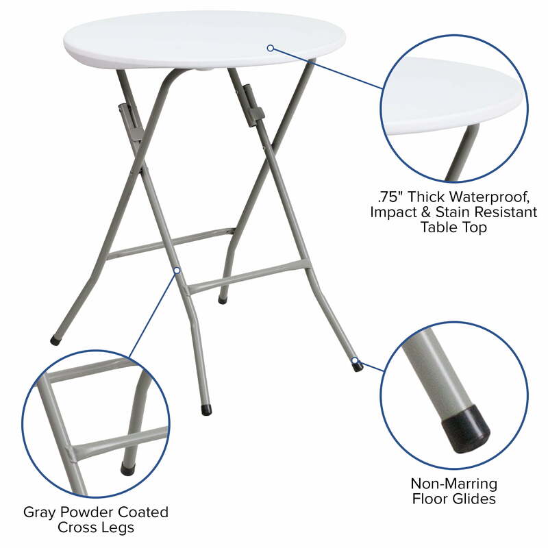 2-Foot Round White Plastic Folding High Table