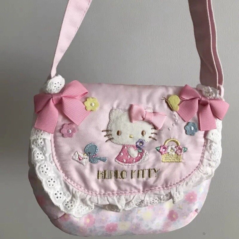 MBTI-Bolsa de ombro bordada Hello Kitty feminina, moda doce, bolsa tiracolo, estética lolita, bolsa vintage, fofa, moda