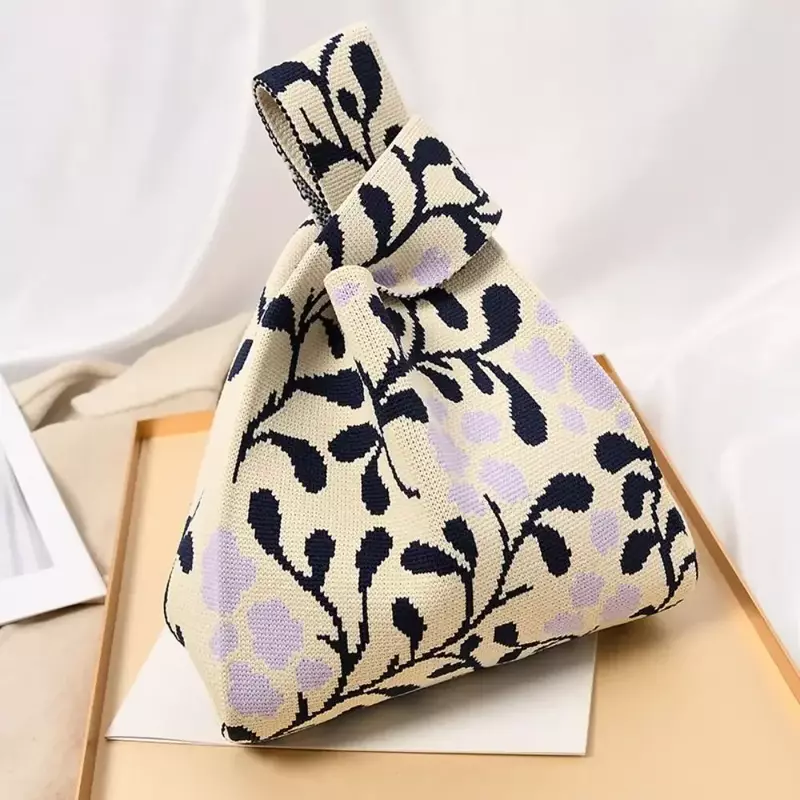 Bolsa de malha artesanal para mulheres, pulso mini nó, sacola colorida casual, sacolas de compras reutilizáveis para estudantes, nova, SN5