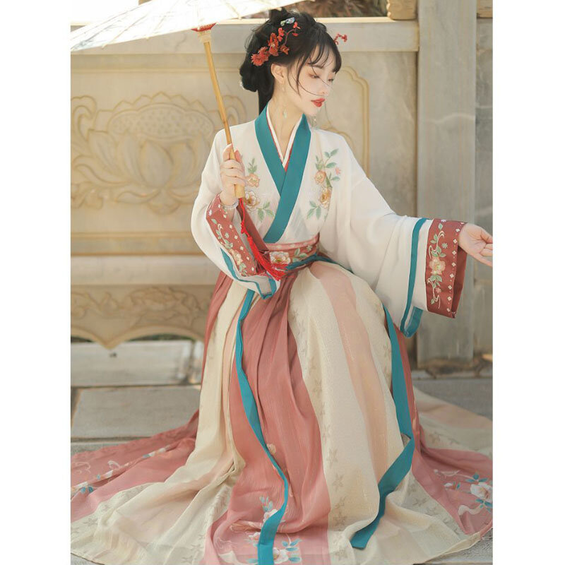 Saia Hanfu bordada para mulheres, original feita com Jin, elegante na cintura, estilo chinês, roupa de dança, artigos genuínos, primavera e outono