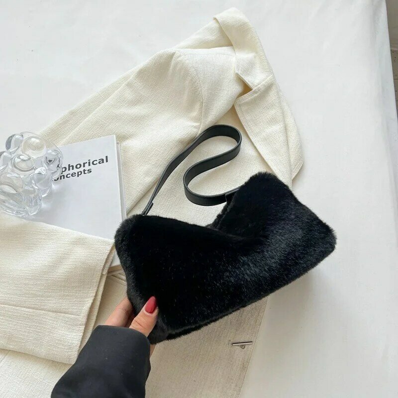 Bolsa tiracolo de pelúcia feminina, pele sintética, bolsa de ombro, luxo, alta qualidade, versão coreana, moda, nova