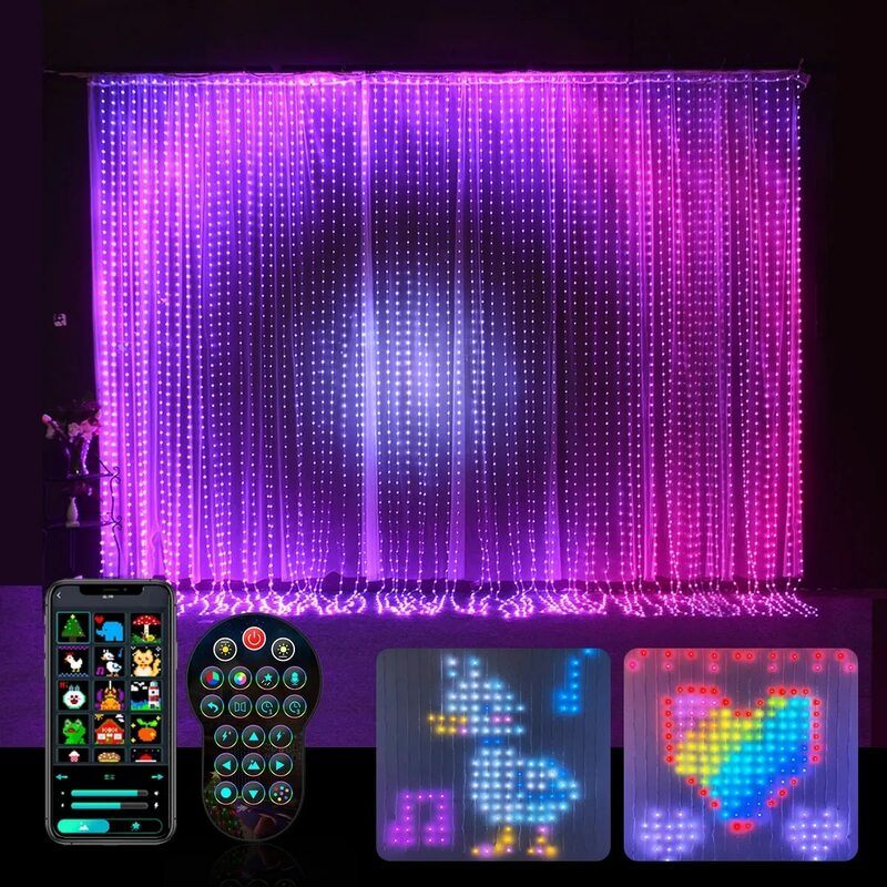 LED Window Curtain String Lights, Smart App, Natal, casamento, decoração do quarto, DIY, padrão programável e texto, Fairy Light, 400 LEDs
