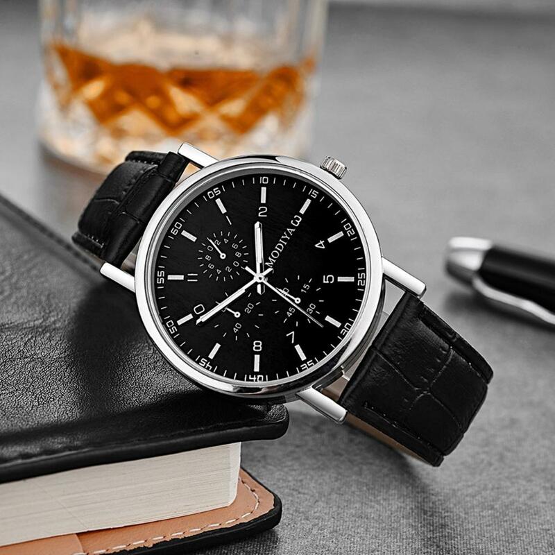 Relógio quartzo elegante para homens, relógios cronógrafo com pulseira de couro, movimento quartzo, presente para namorado, elegante