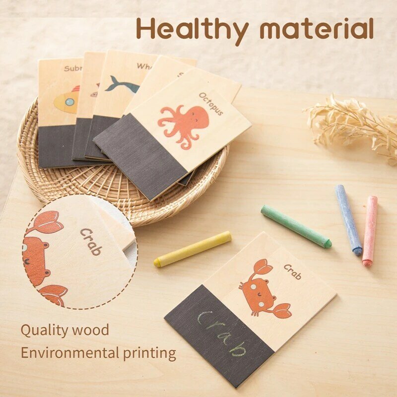 Baby Marine Animal Recognition Card  Baby Toy  Wooden Baby School Supplies  Early Learning Montessori Toys  Animal Cognition Toy
