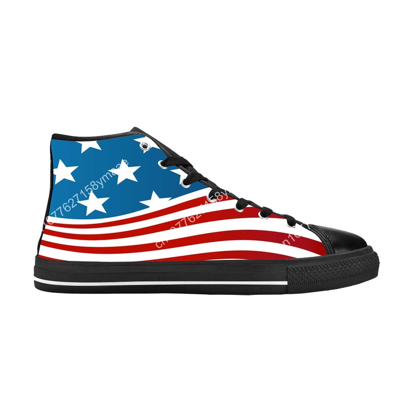 Zapatillas de tela informales con estampado 3D para hombre y mujer, zapatos cómodos, transpirables, con bandera americana de Estados Unidos, rayas de estrellas, Top alto