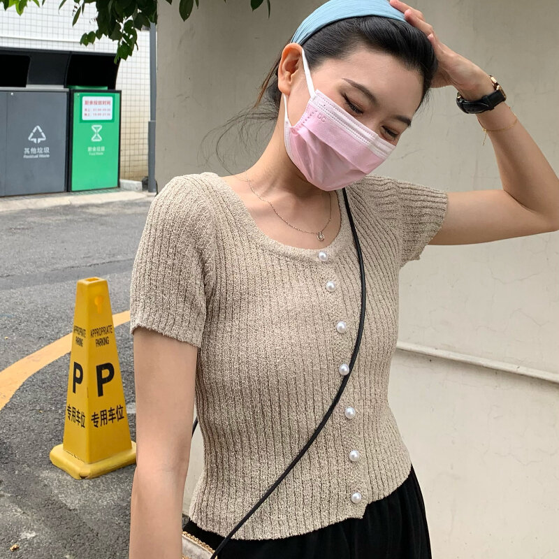 Stretchy Women Shirt Solid Colors Single Breasted Cropped Spring Comfortable Harajuku Vintage All-match Ulzzang Skin-friendly