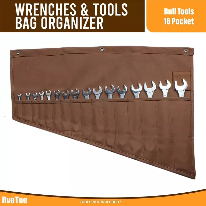 Wrench and Tool Roll Bag para eletricista, bolsa de lona durável, 14 bolsos, encerado, construção, 16oz