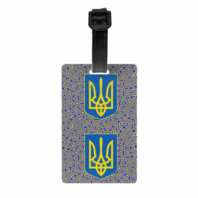 Etiqueta de equipaje con bandera de Ucrania, abrigo de armas ucraniano, bolsa de viaje, Maleta, cubierta de privacidad, etiqueta de identificación