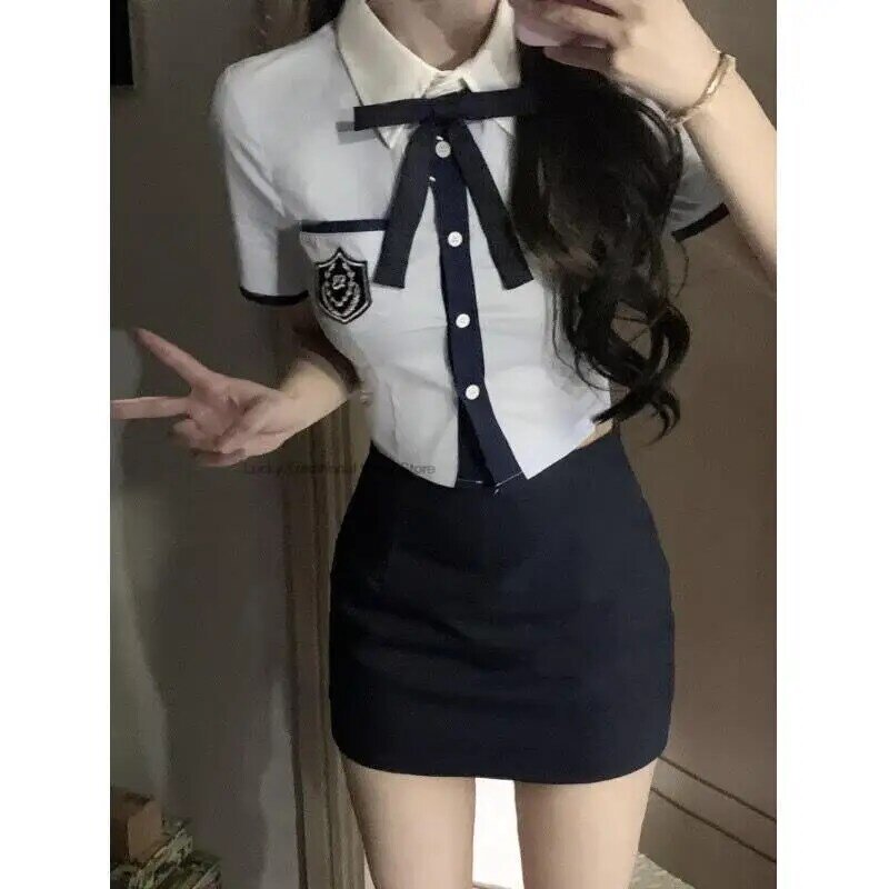 Donne corea stile uniforme Jk Set stile uniforme coreano vita avvolto camicia gilet gonna a pieghe Gril Fashion Collge Style Jk Set