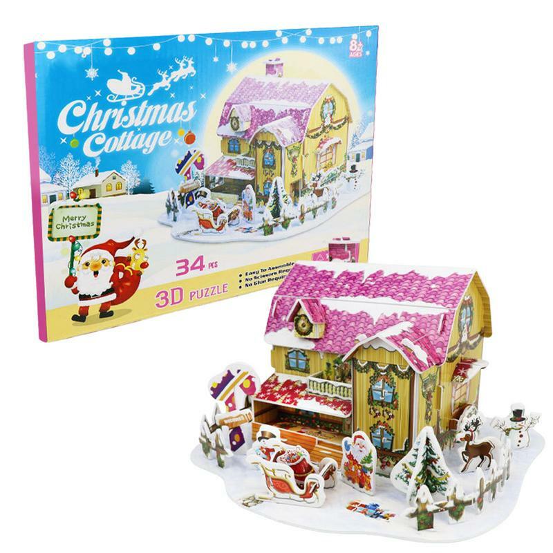 Rompecabezas 3D de Navidad, rompecabezas con tema de pueblo de Navidad, escena blanca de nieve, ciudad pequeña, decoraciones 3D, regalos